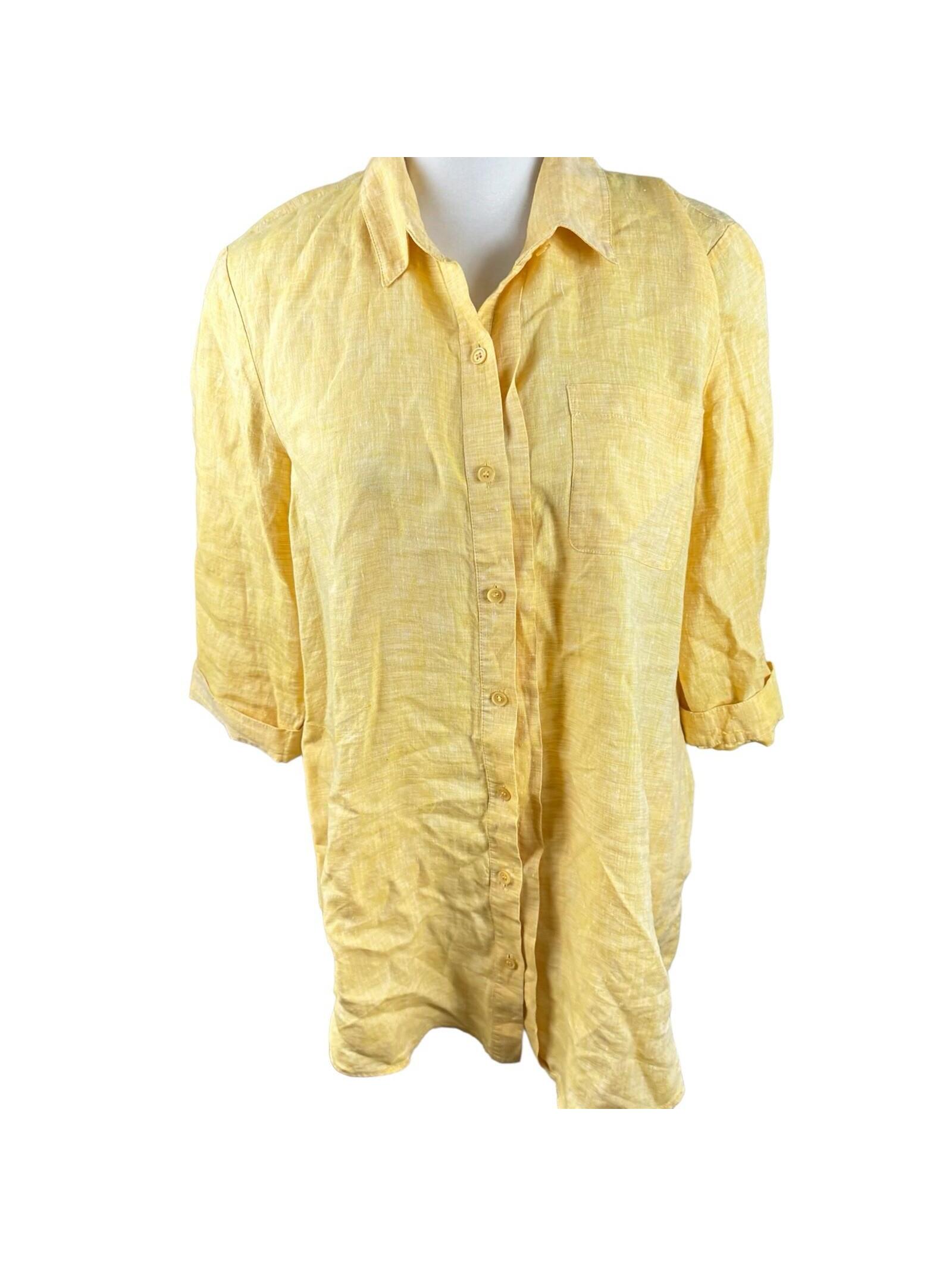 Lafayette 148 Womens Shirt Medium Yellow Linen Career Casual Button Up Tunic Top